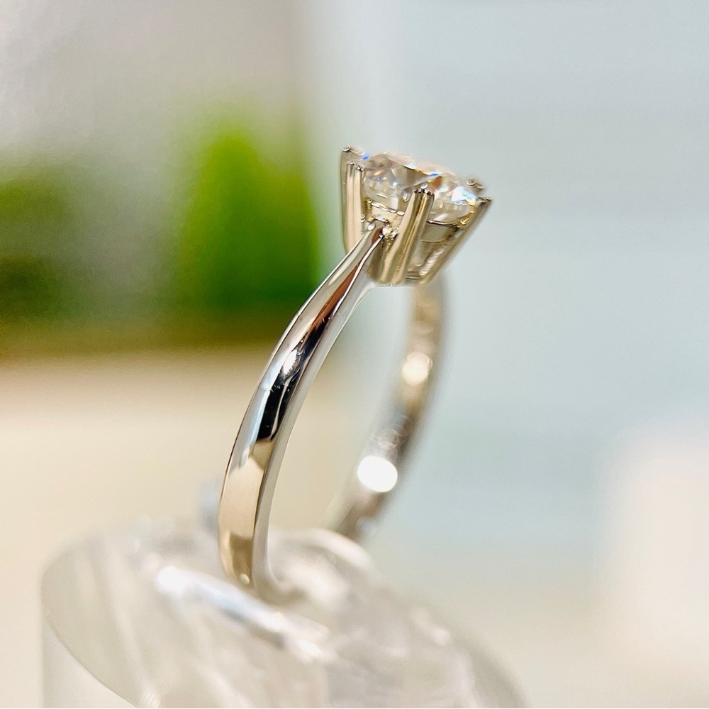 S925 1ctw Moissanite Solitaire Round Cut Six Prong Engagement Ring 18K Plated - Picture 3 of 11
